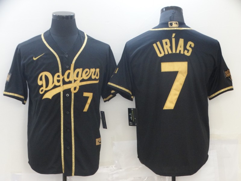 Men's Los Angeles Dodgers #7 Julio Urias Black Gold 2020 World Series Stitched Jersey